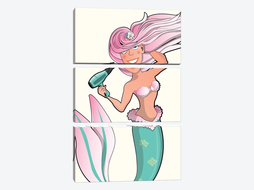 Mermaid Drying Hair by WyattDesign 3-piece Canvas Art Print