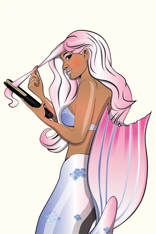 Mermaid Straightening Hair by WyattDesign wall art