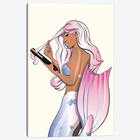 Mermaid Straightening Hair Canvas Print #WYD141} by WyattDesign Canvas Print