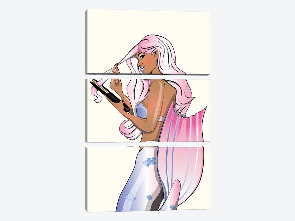 Mermaid Straightening Hair by WyattDesign 3-piece Canvas Art