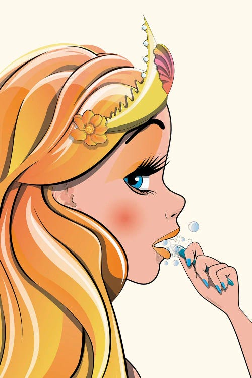 Mermaid Brushing Teeth by WyattDesign wall art