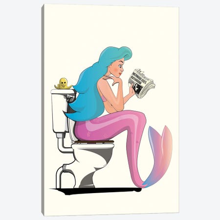 Mermaid On The Toilet Canvas Print #WYD144} by WyattDesign Canvas Wall Art
