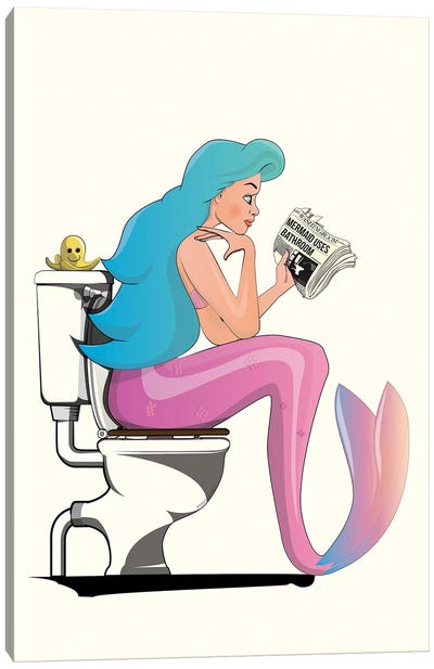 Mermaid On The Toilet Canvas Art Print - Bathroom Break