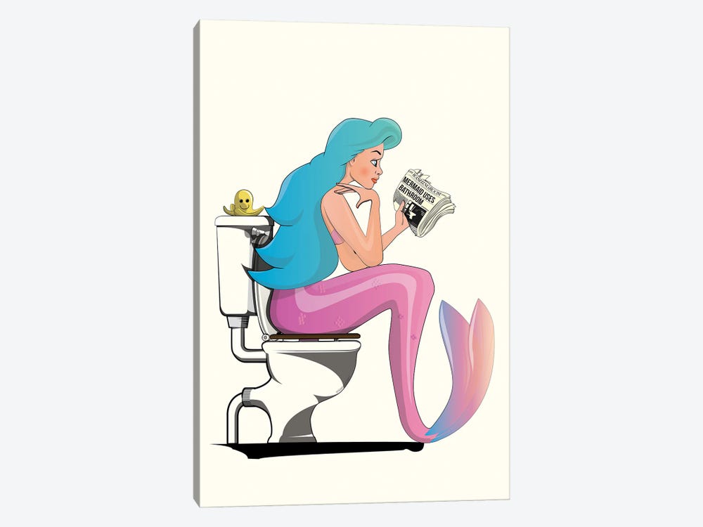 Mermaid On The Toilet by WyattDesign 1-piece Canvas Art Print
