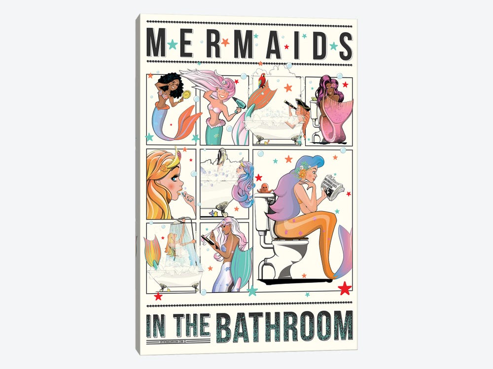 Mermaids In The Bathroom by WyattDesign 1-piece Canvas Artwork