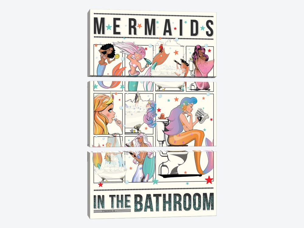 Mermaids In The Bathroom by WyattDesign 3-piece Canvas Artwork