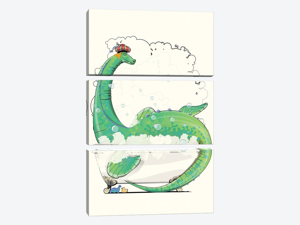 Loch Ness Monster In The Bath  Scottish by WyattDesign 3-piece Canvas Print