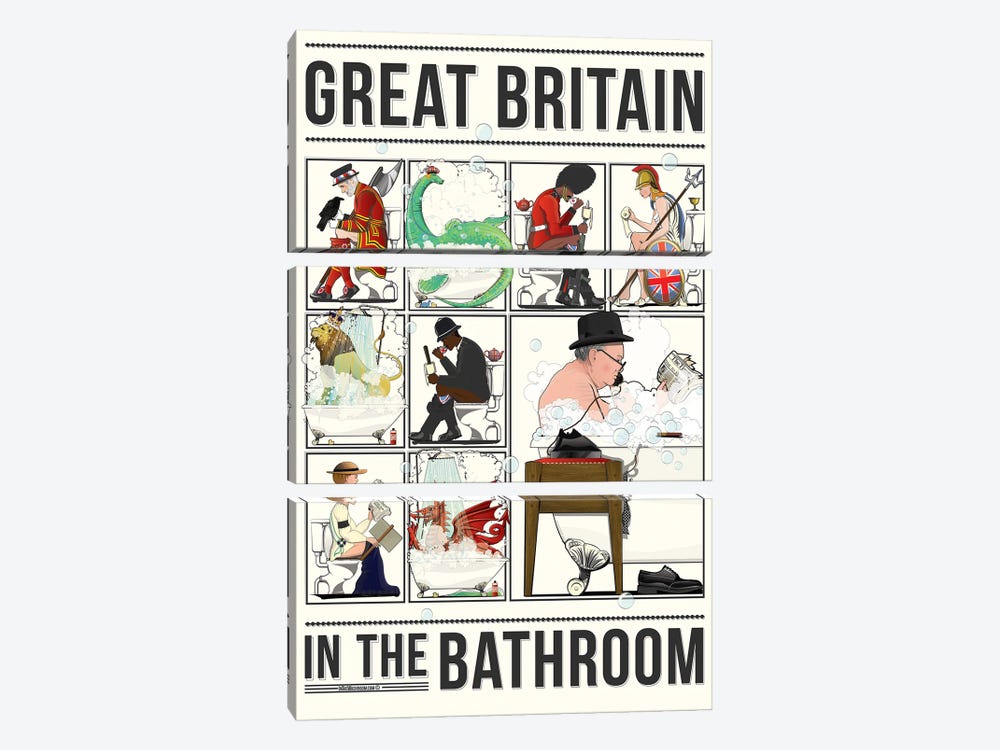 Britain In The Bathroom by WyattDesign 3-piece Canvas Wall Art