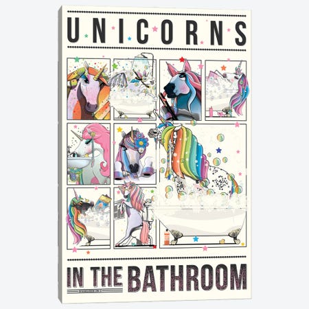 Unicorns In The Bathroom Canvas Print #WYD150} by WyattDesign Canvas Wall Art