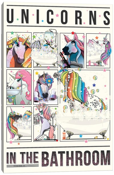 Unicorns In The Bathroom Canvas Art Print - Crude Humor Art