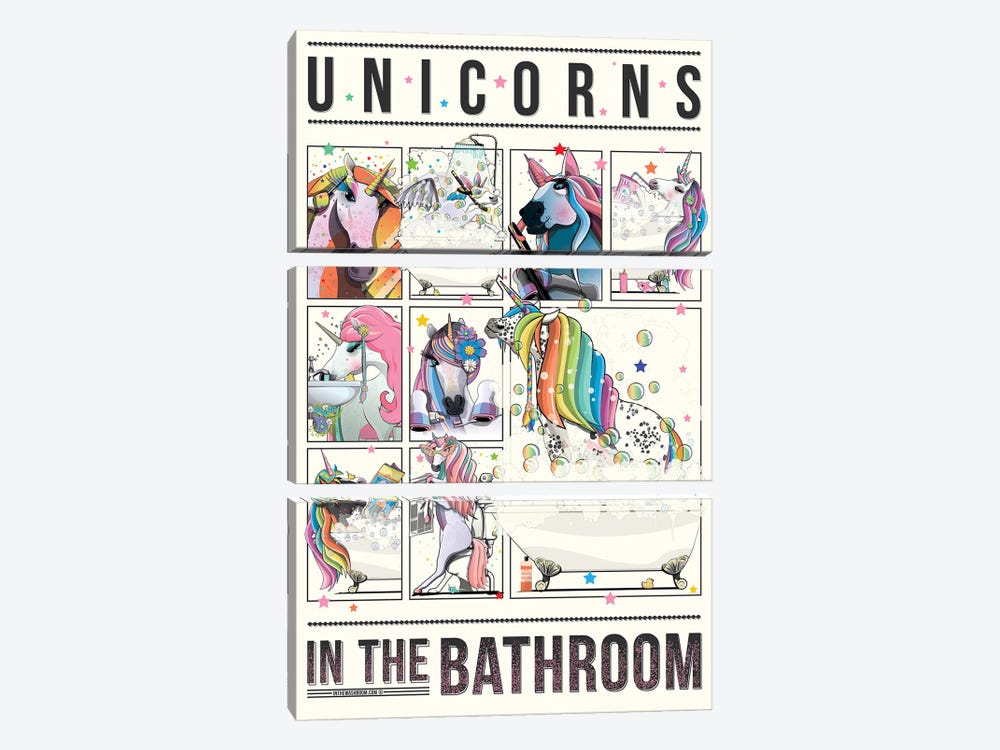 Unicorns In The Bathroom by WyattDesign 3-piece Canvas Artwork