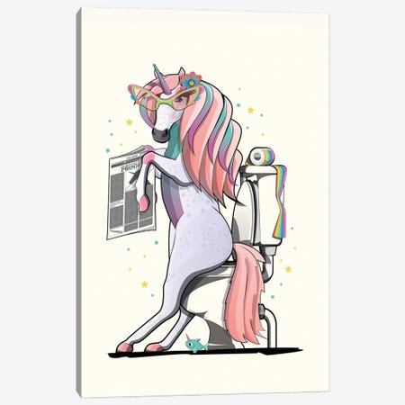 Unicorn On The Toilet Canvas Print #WYD151} by WyattDesign Canvas Wall Art