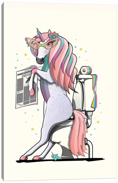 Unicorn On The Toilet Canvas Art Print - Crude Humor Art