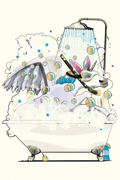 Unicorn In The Bath by WyattDesign art print