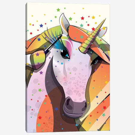 Unicorn Putting On Makeup Canvas Print #WYD154} by WyattDesign Canvas Print