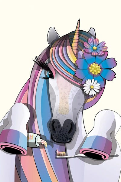 Unicorns: Unicorn Brushing Teeth Bathroom by WyattDesign