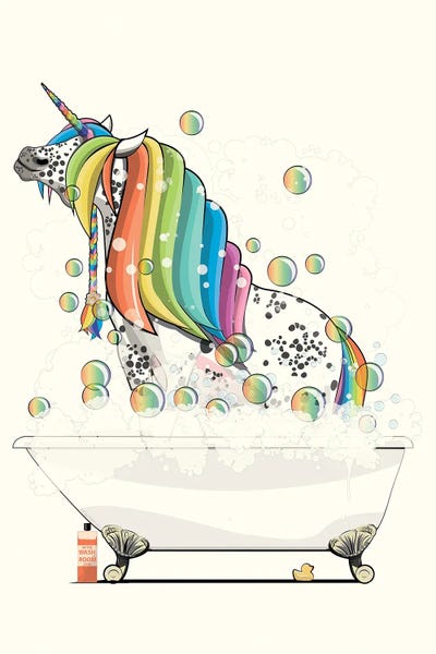 Rainbow Unicorn In The Bath by WyattDesign art print
