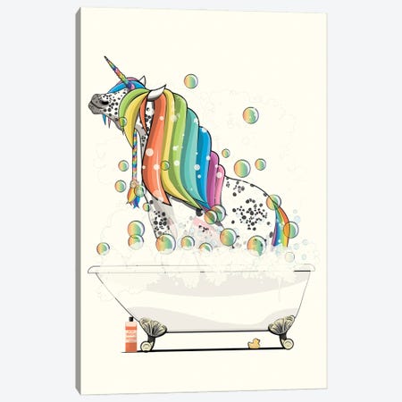 Rainbow Unicorn In The Bath Canvas Print #WYD156} by WyattDesign Canvas Art Print