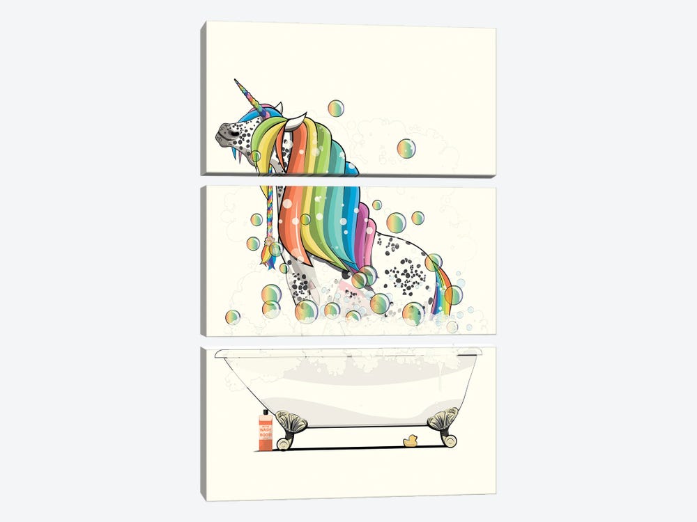 Rainbow Unicorn In The Bath by WyattDesign 3-piece Canvas Artwork