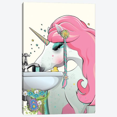 Unicorn Bathroom Canvas Print #WYD157} by WyattDesign Art Print
