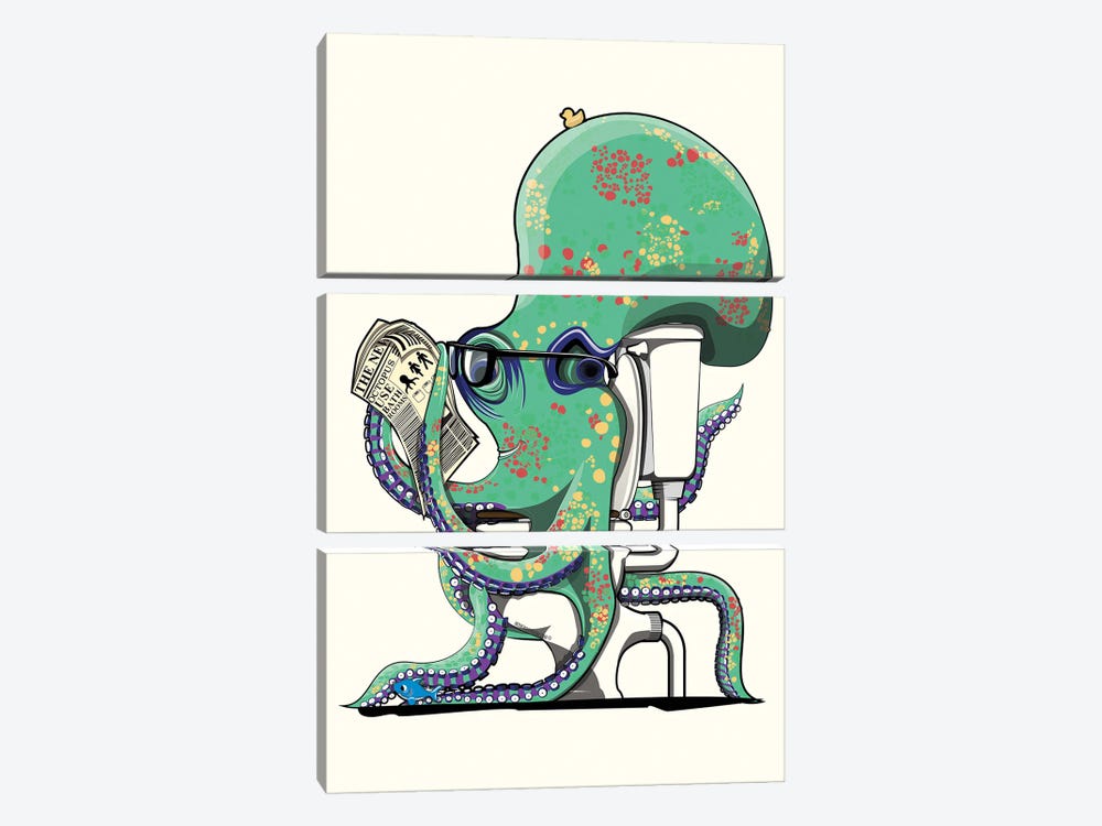 Octopus On The Toilet by WyattDesign 3-piece Canvas Art Print