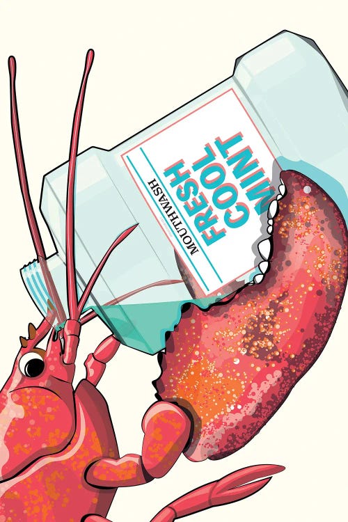 Lobster Dentist Mouthwash by WyattDesign wall art