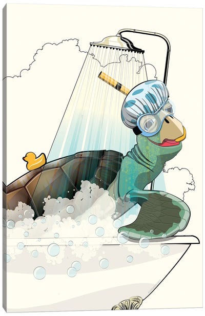 Turtle In The Bath Canvas Art Print - WyattDesign