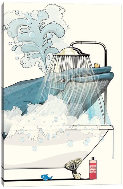 Blue Whale In The Bath Canvas Art Print - WyattDesign