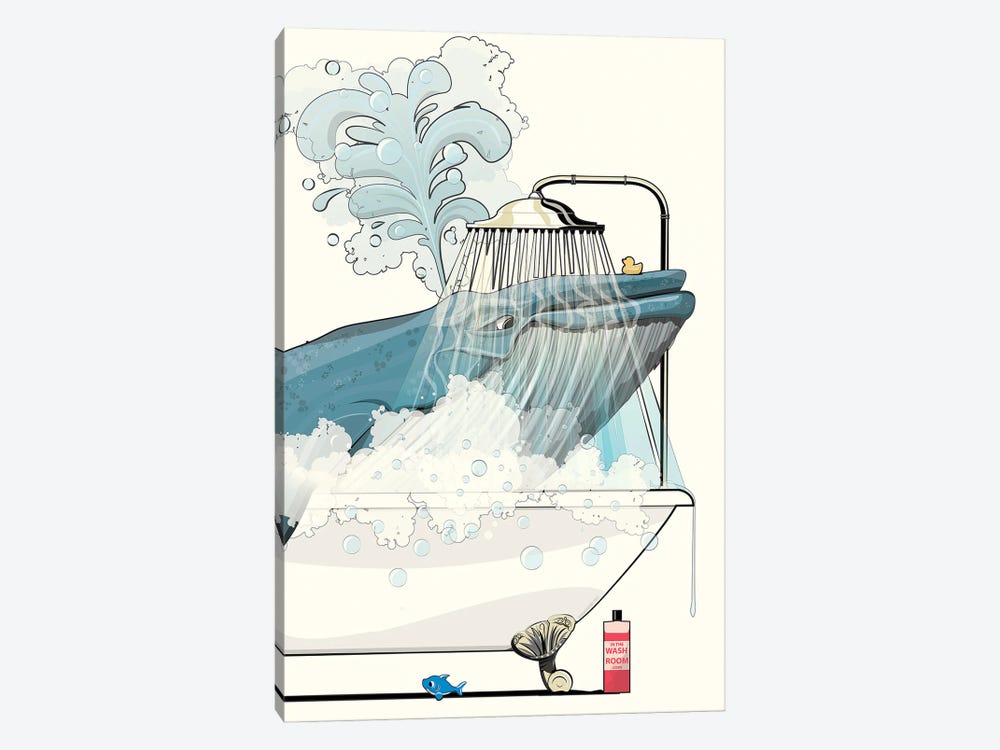Blue Whale In The Bath by WyattDesign 1-piece Canvas Print