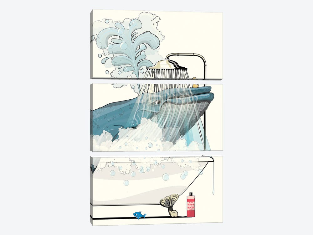 Blue Whale In The Bath by WyattDesign 3-piece Art Print
