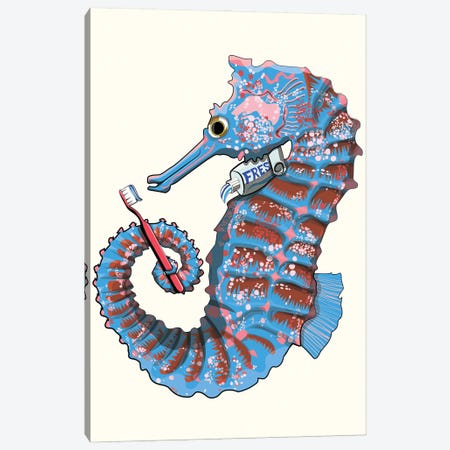 Seahorse Brushing Teeth Canvas Print #WYD166} by WyattDesign Canvas Artwork