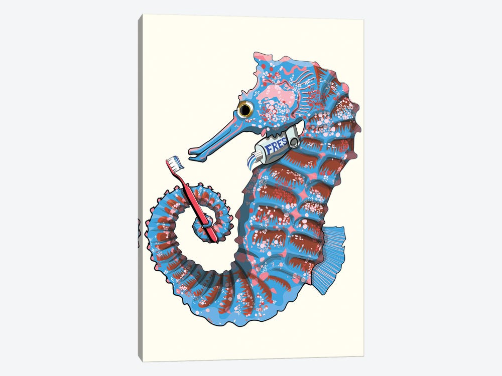 Seahorse Brushing Teeth by WyattDesign 1-piece Art Print