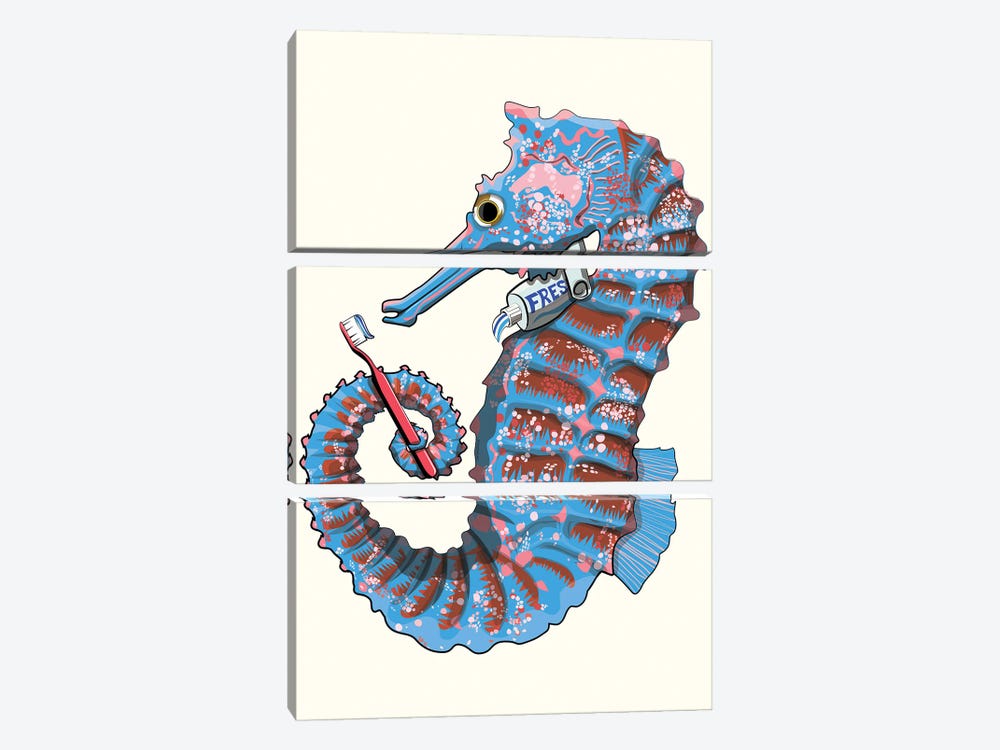 Seahorse Brushing Teeth by WyattDesign 3-piece Canvas Art Print