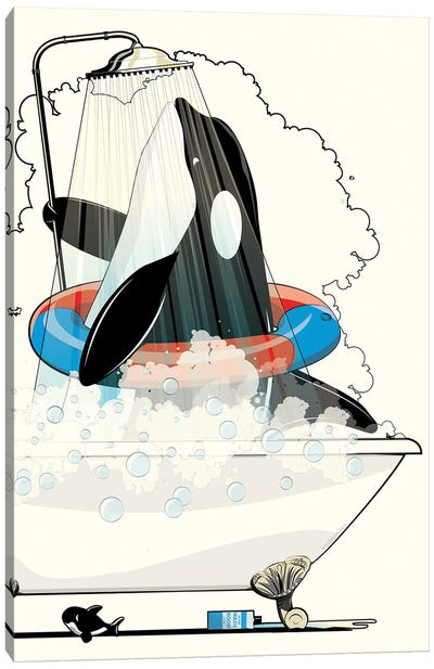 Orca Killer Whale In The Bathtub Canvas Art Print - Bathroom Break