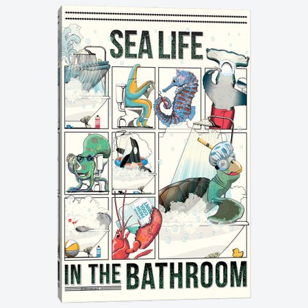 Sea Life In The Bathroom Canvas Print #WYD169} by WyattDesign Canvas Art Print
