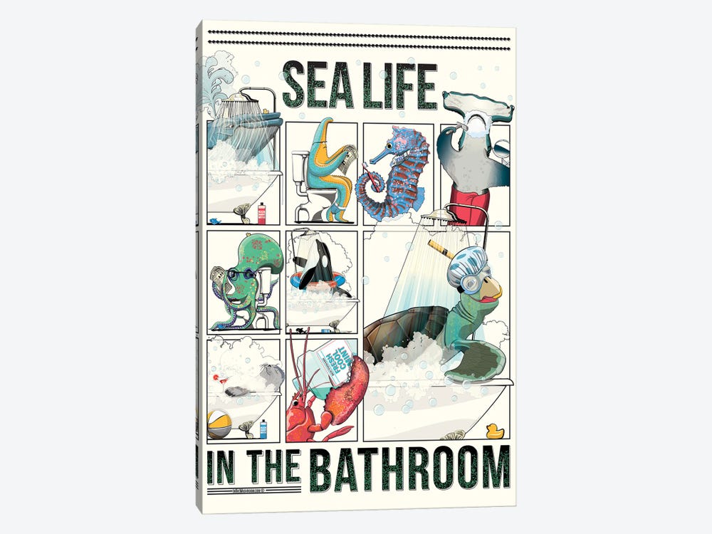 Sea Life In The Bathroom by WyattDesign 1-piece Canvas Wall Art