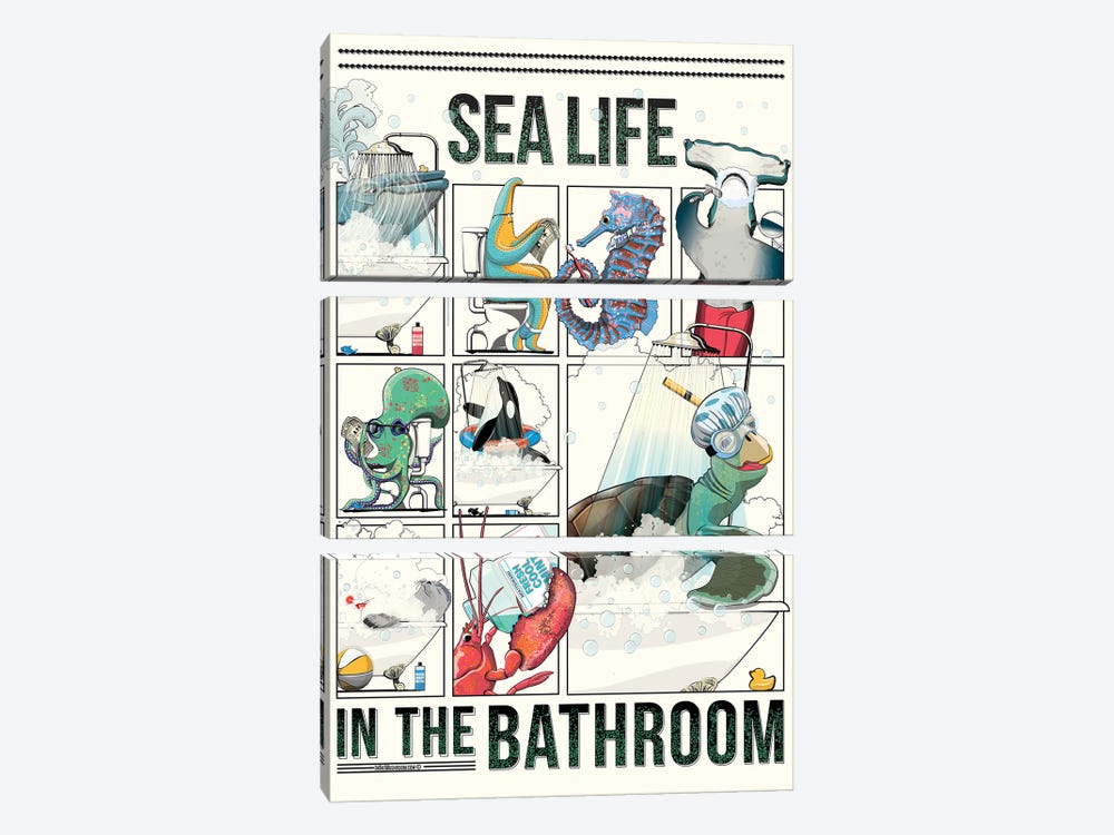 Sea Life In The Bathroom by WyattDesign 3-piece Canvas Artwork