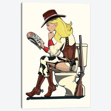 Cowgirl On The Toilet Canvas Print #WYD16} by WyattDesign Canvas Art