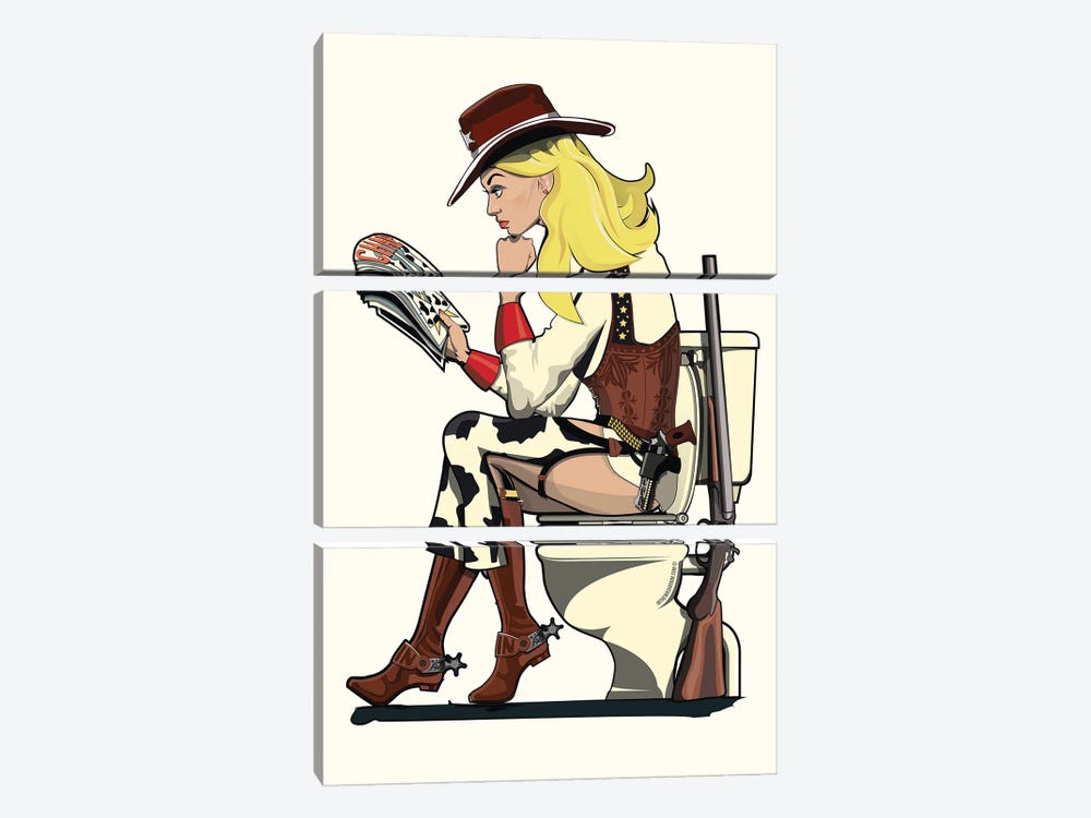 Cowgirl On The Toilet by WyattDesign 3-piece Canvas Print