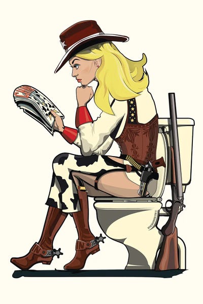 Bathroom Humor: Cowgirl On The Toilet by WyattDesign