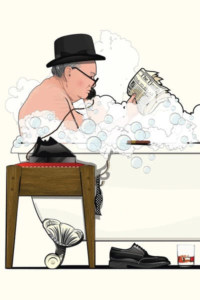 Reading: Winston Churchill In The Bath II by WyattDesign