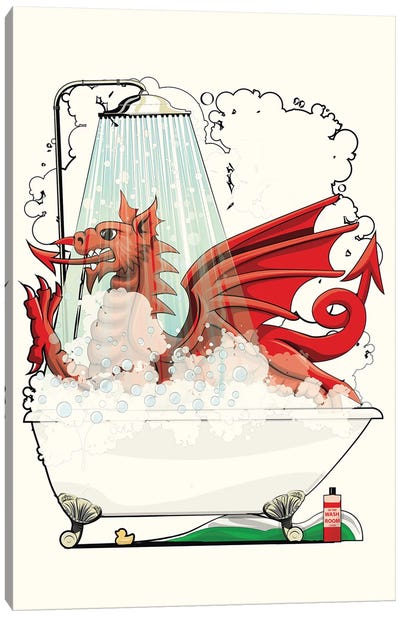 Welsh Dragon In The Bath Canvas Art Print - WyattDesign