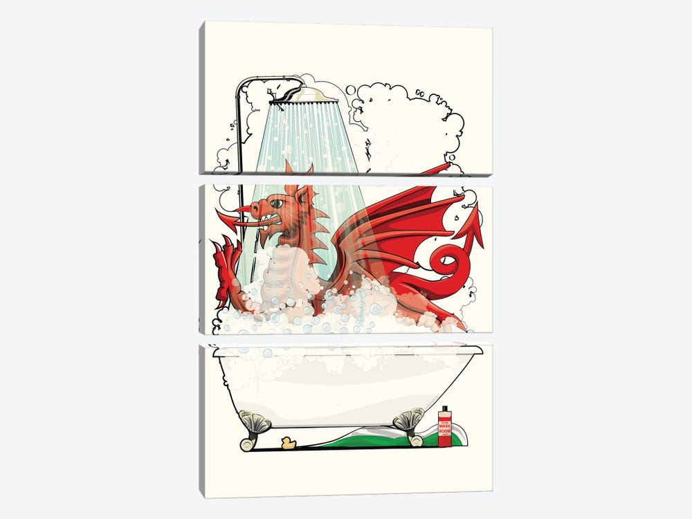 Welsh Dragon In The Bath by WyattDesign 3-piece Canvas Print