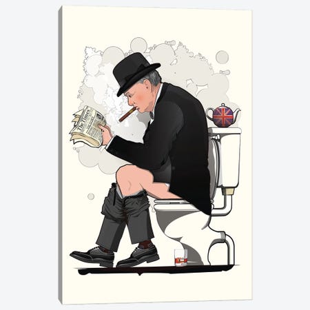 Winston Churchill On The Toilet Canvas Print #WYD172} by WyattDesign Canvas Wall Art