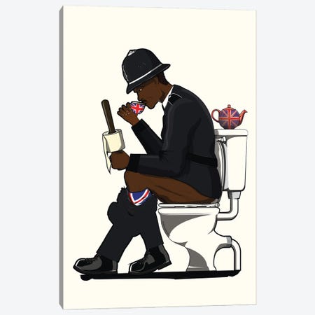 British Police Officer On The Toilet Canvas Print #WYD173} by WyattDesign Canvas Artwork