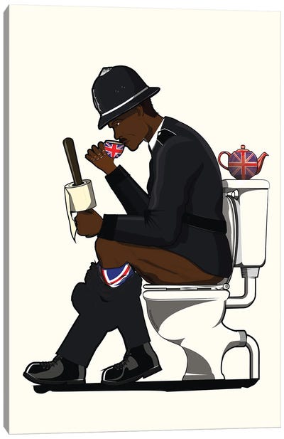 British Police Officer On The Toilet Canvas Art Print