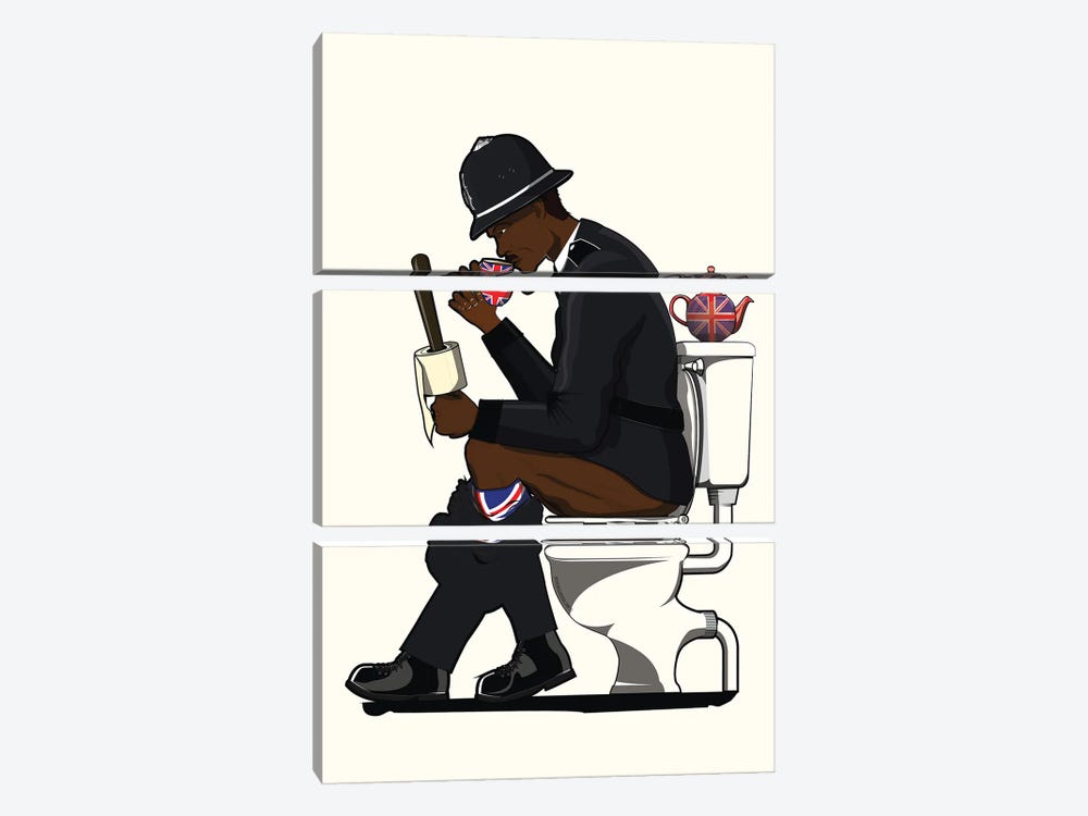 British Police Officer On The Toilet by WyattDesign 3-piece Canvas Art Print