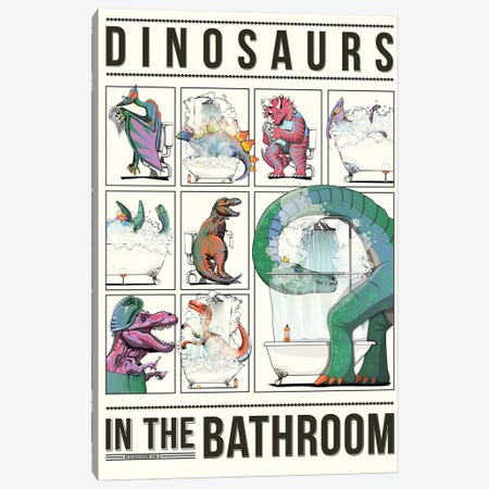 Dinosaurs In The Bathroom Canvas Print #WYD174} by WyattDesign Canvas Print