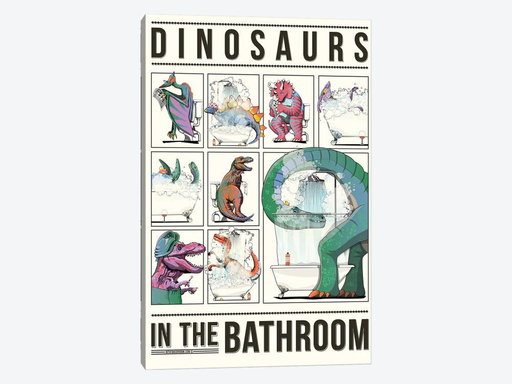 Dinosaurs In The Bathroom by WyattDesign 1-piece Canvas Wall Art