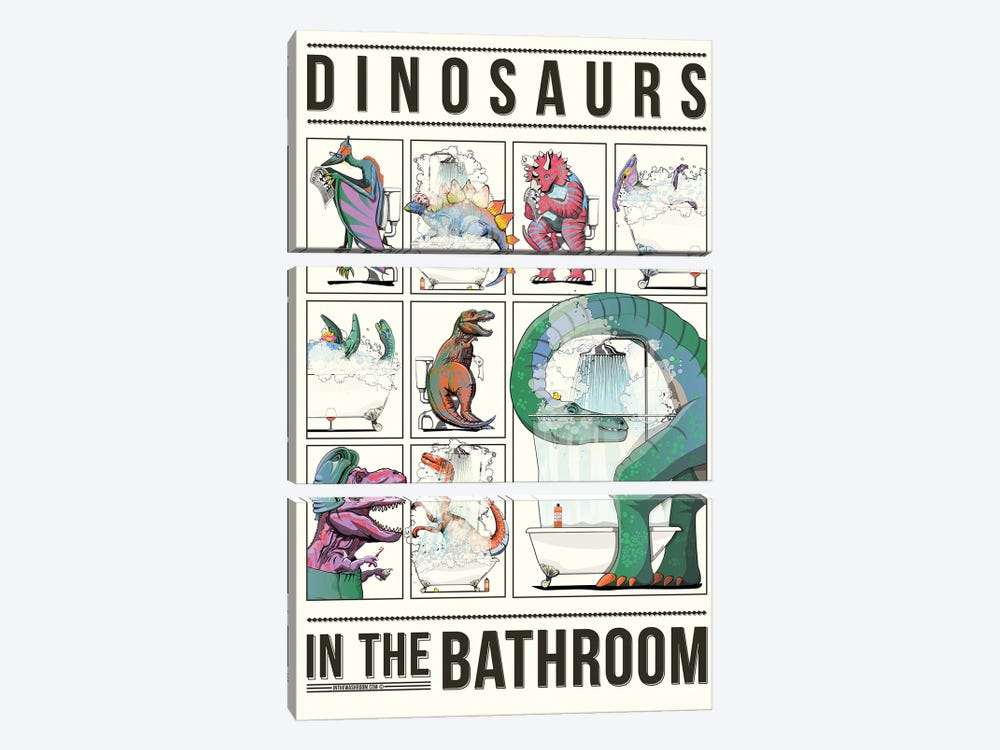 Dinosaurs In The Bathroom by WyattDesign 3-piece Canvas Artwork